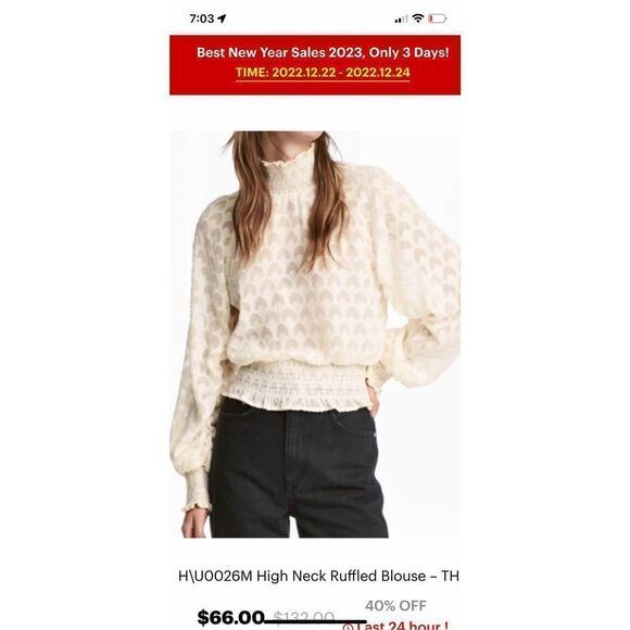 H&M High Neck Ruffled Cream Sheer Blouse 14 - Picture 1 of 6